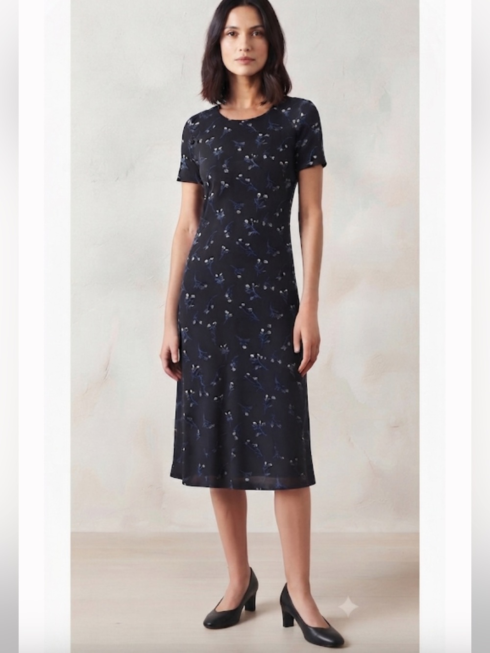 Vintage Talbots Floral Midi Dress Black White Small Petite